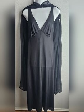 Vintage Sheer Black Robe Goth Witchy Minimalist Layering Peignoir XS S